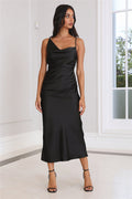 Silky Touch Satin Midi Dress Black