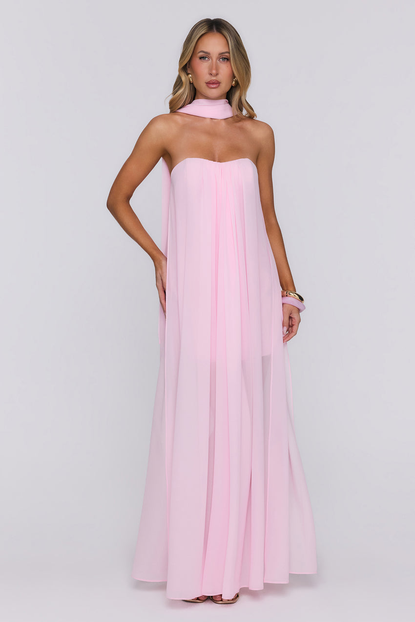 Silken Glow Strapless Maxi Dress Pink
