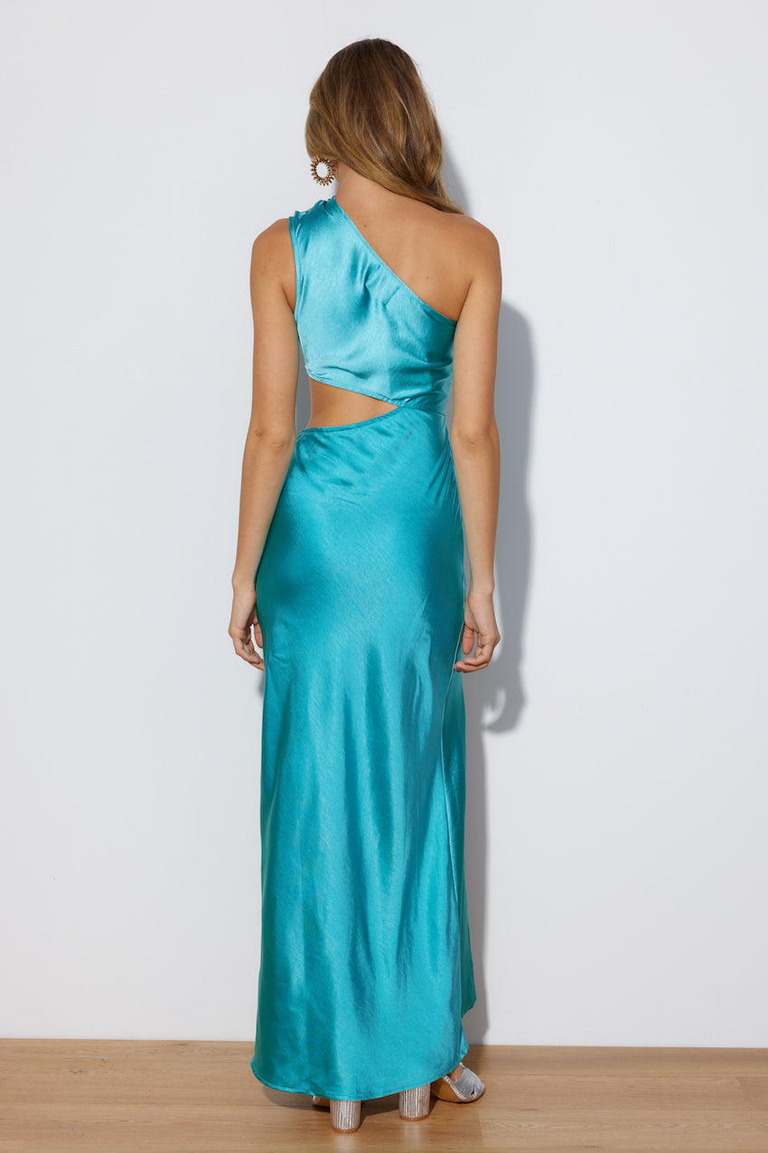 Poker Faced Satin Maxi Dress Aqua