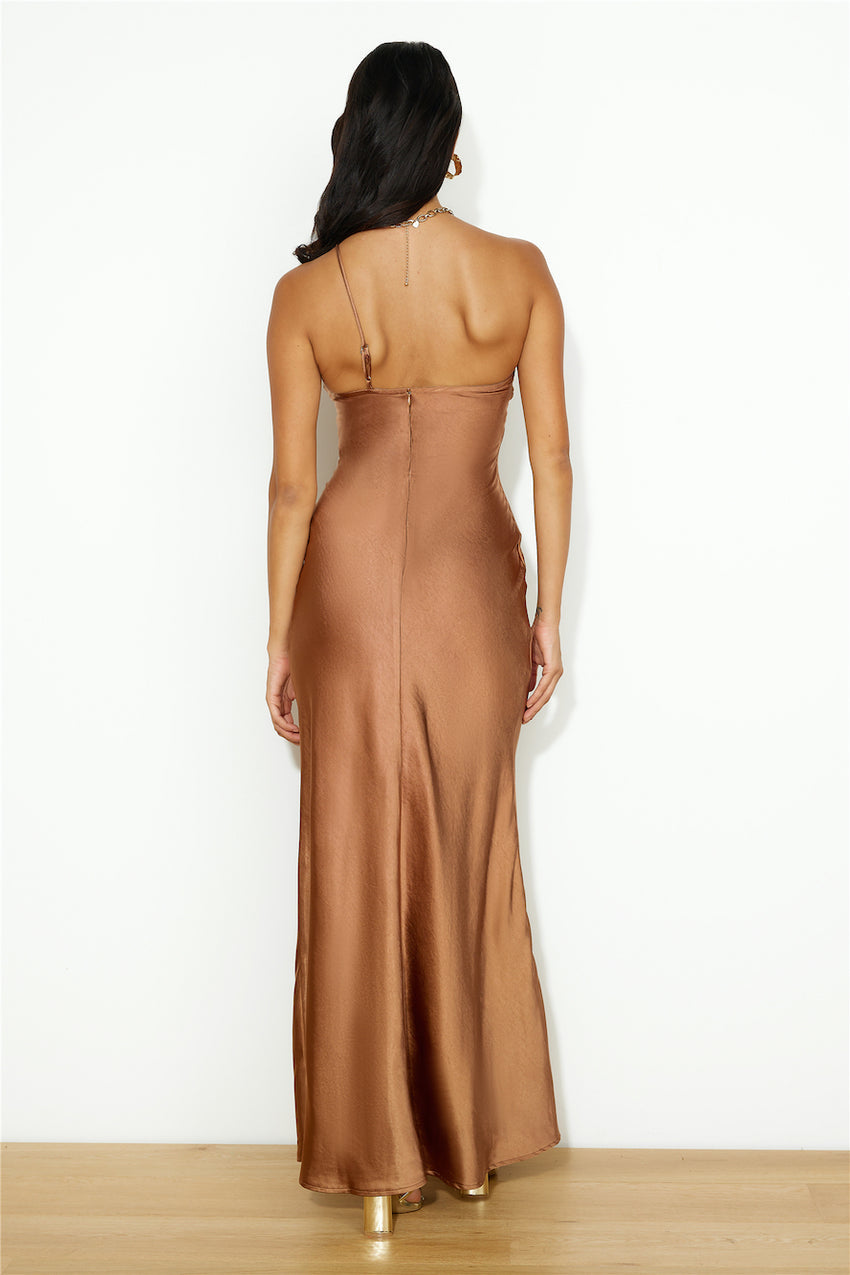 Silk Statement Satin Maxi Dress Brown