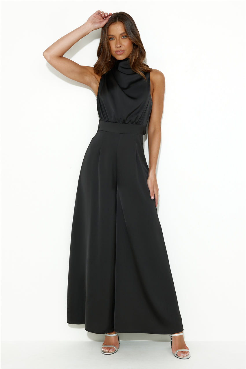 Ready Set Style Satin Jumpsuit Black