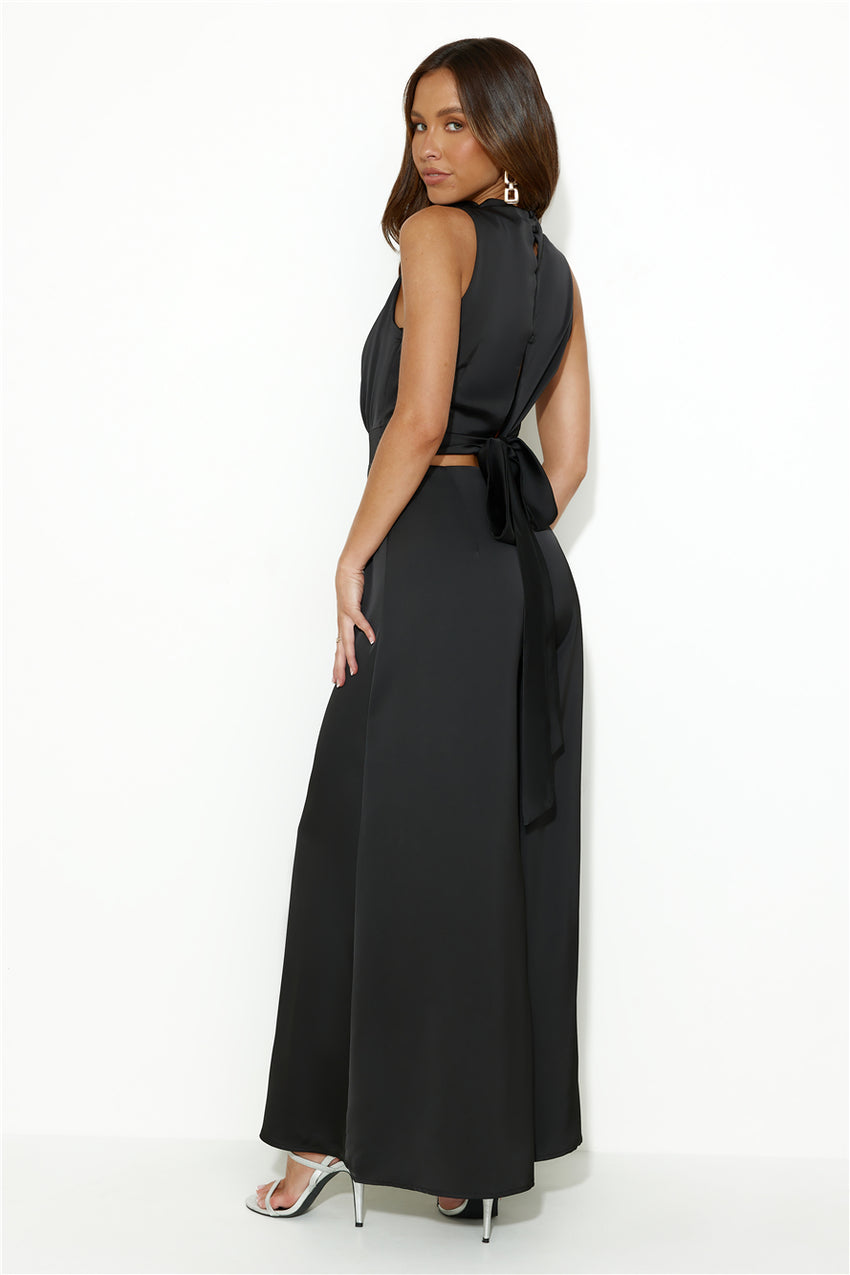 Ready Set Style Satin Jumpsuit Black