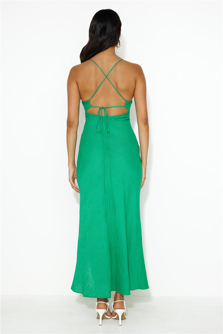 Coastal Resort Linen Midi Dress Green