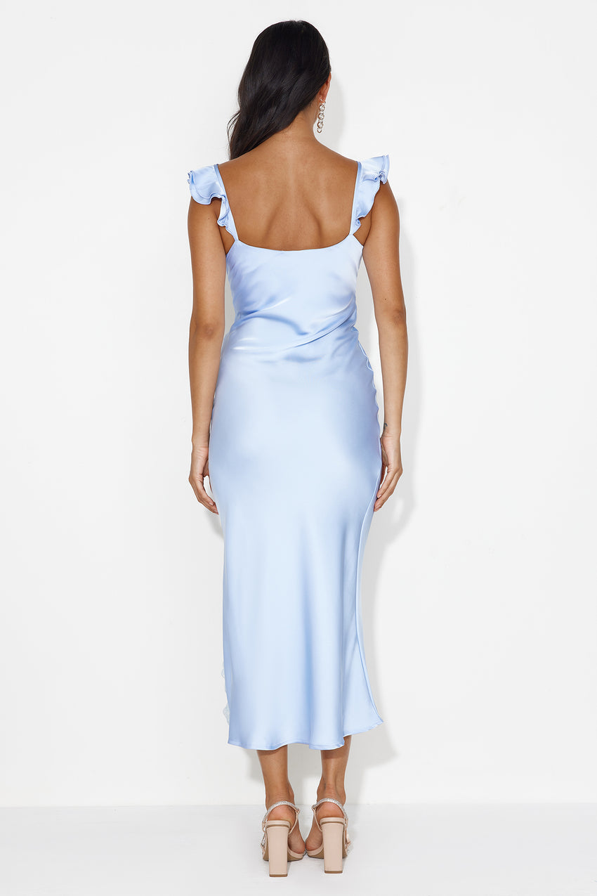 Dance With Fireflies Satin Midi Dress Blue