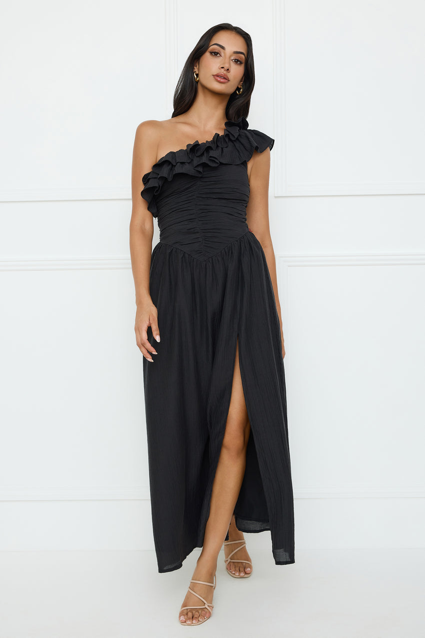 Pastel Dream One Shoulder Maxi Dress Black