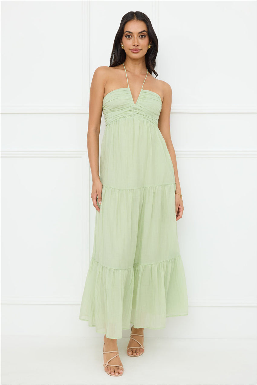 Sunshine Escape Halter Maxi Dress Sage