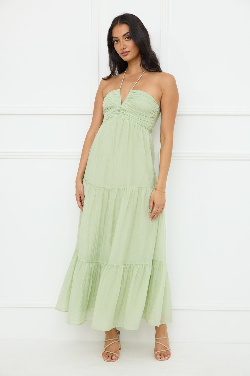 Sunshine Escape Halter Maxi Dress Sage
