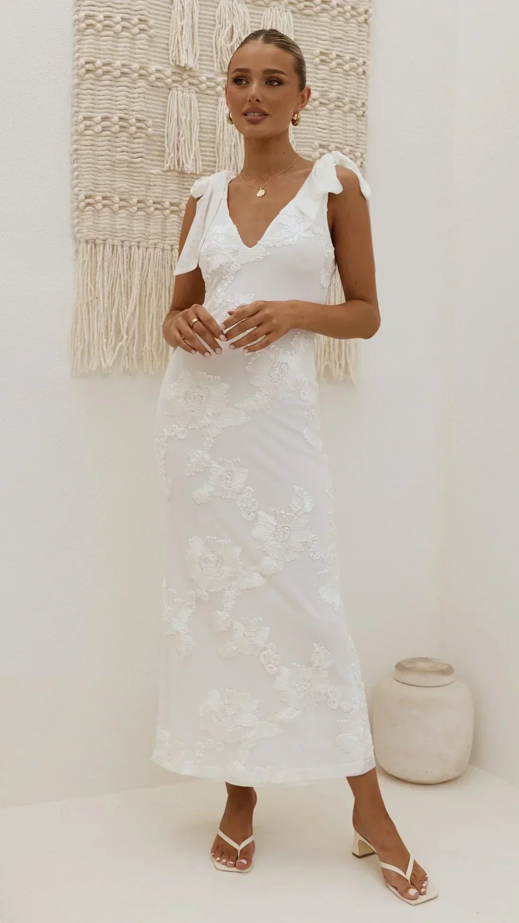 Usha Tie Strap Maxi Dress - White