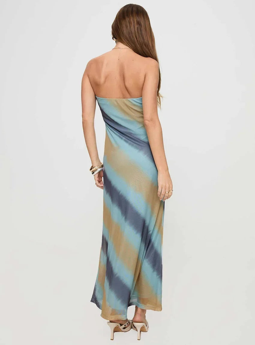 Celik Strapless Maxi Dress Blue / Brown