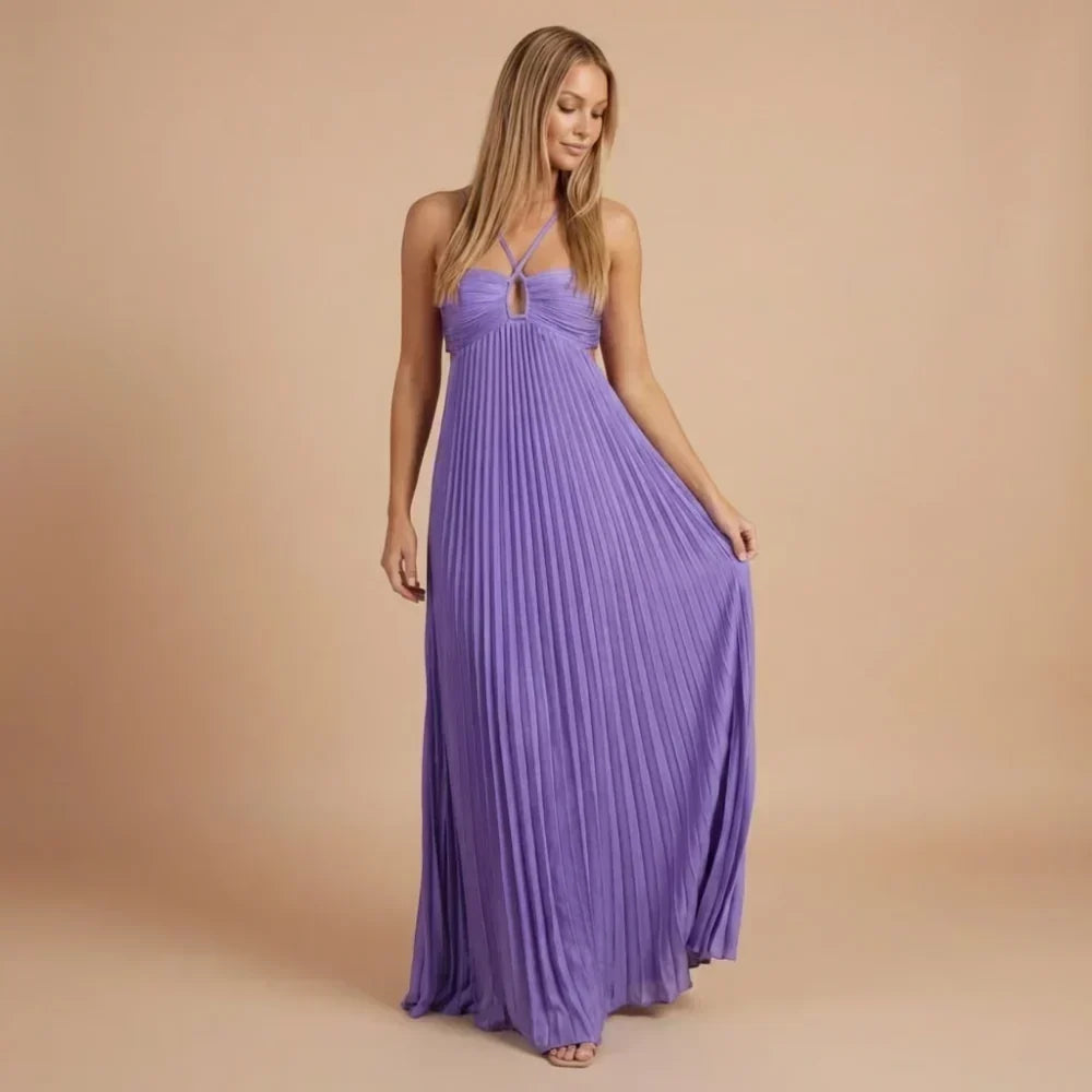 Riley Pleated Halter Maxi Dress