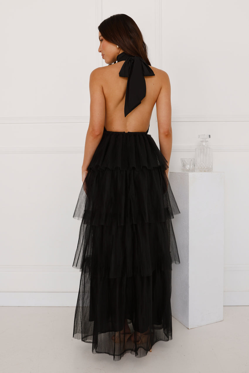 Unreal Beauty Halter Tulle Maxi Dress Black