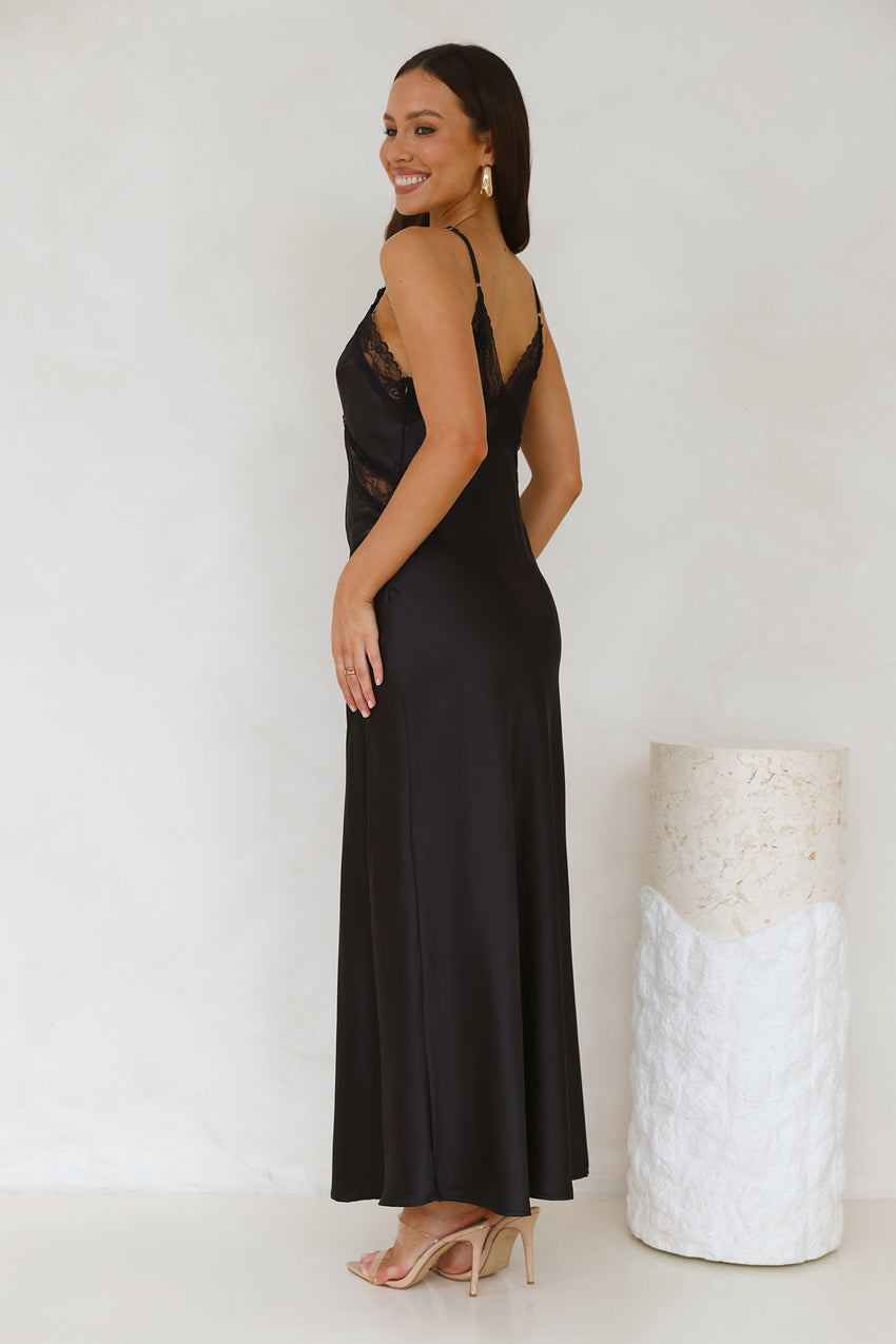 Ultimate Love Satin Slip Maxi Dress Black