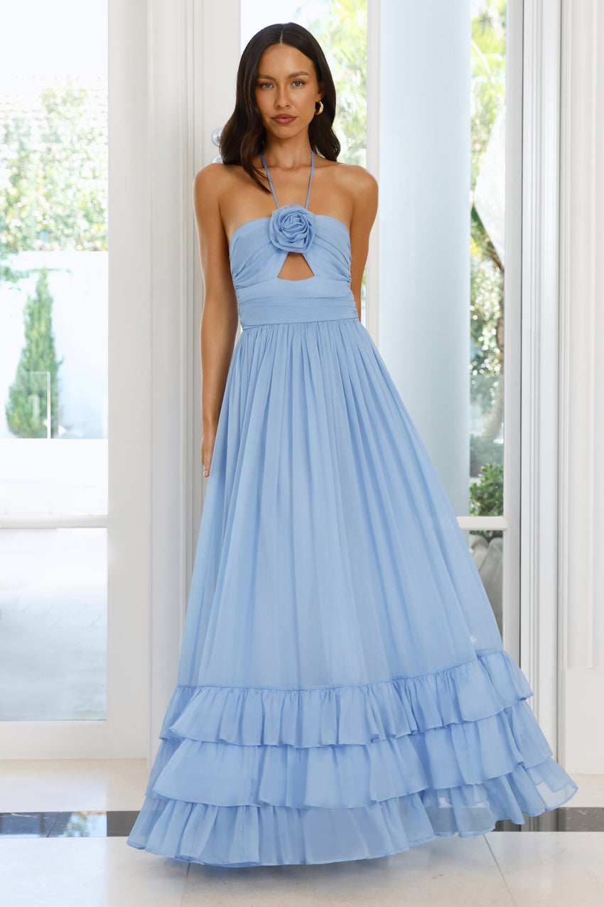 Enchanted Bloom Halter Maxi Dress Blue