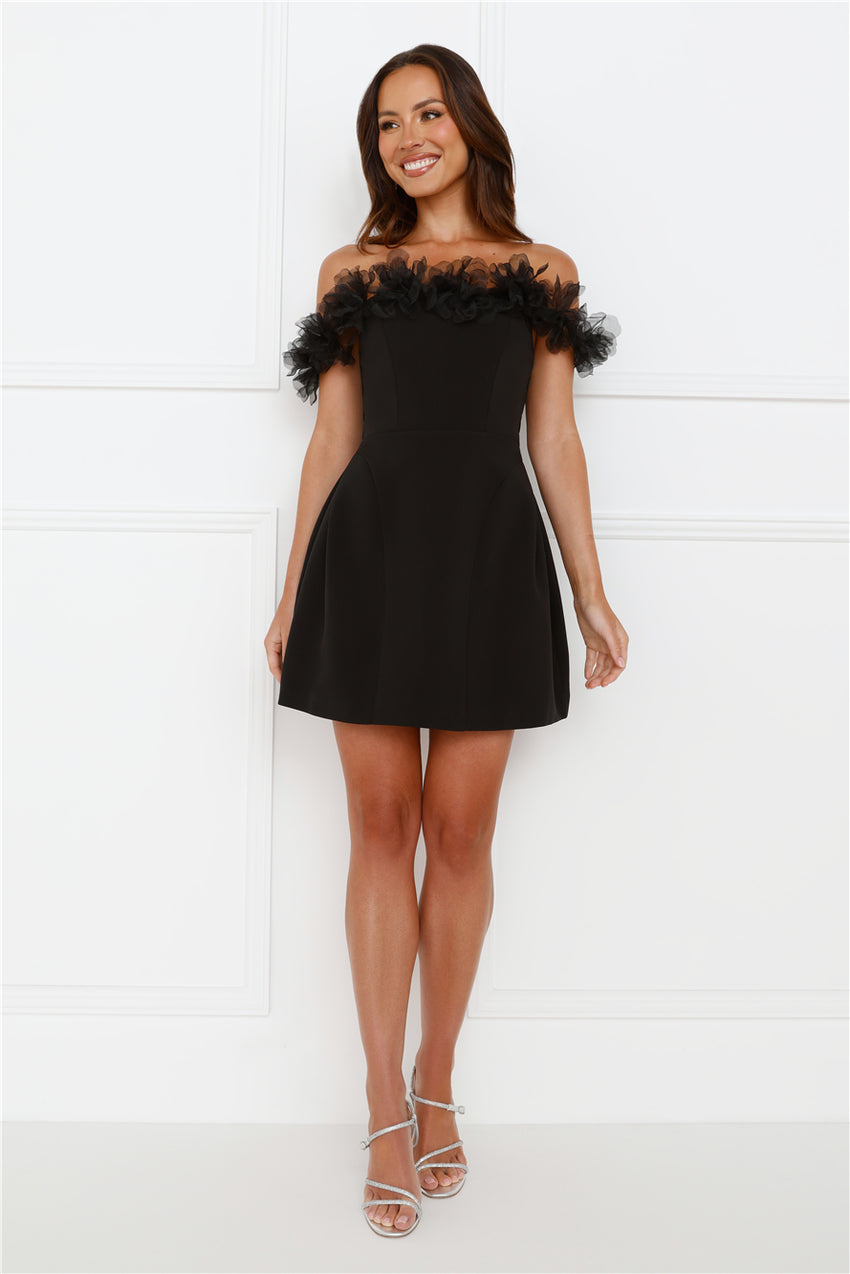 Twilight Tiaras Off Shoulder Mini Dress Black