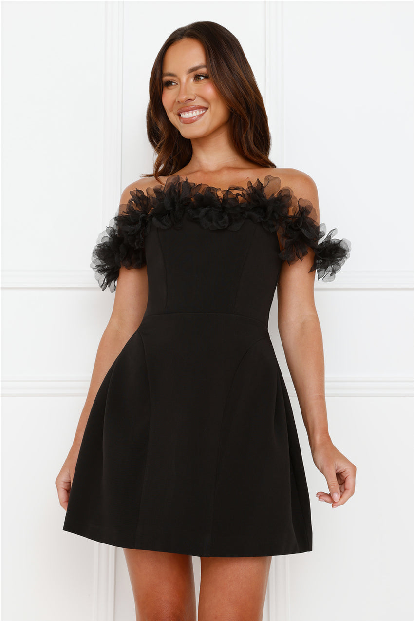 Twilight Tiaras Off Shoulder Mini Dress Black
