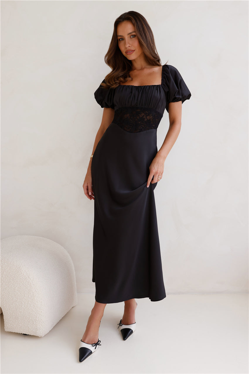 Connected By Love Satin Maxi Dress Black
