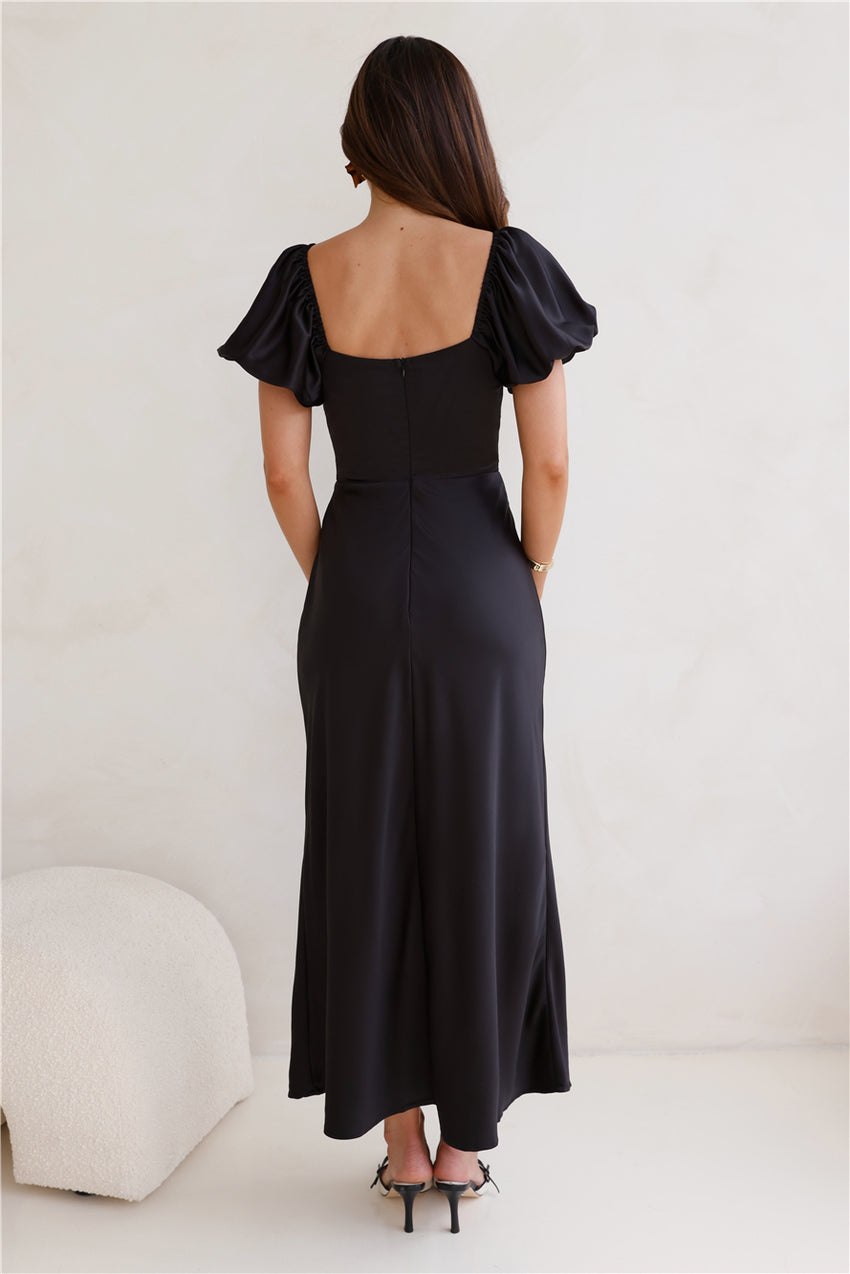 Connected By Love Satin Maxi Dress Black