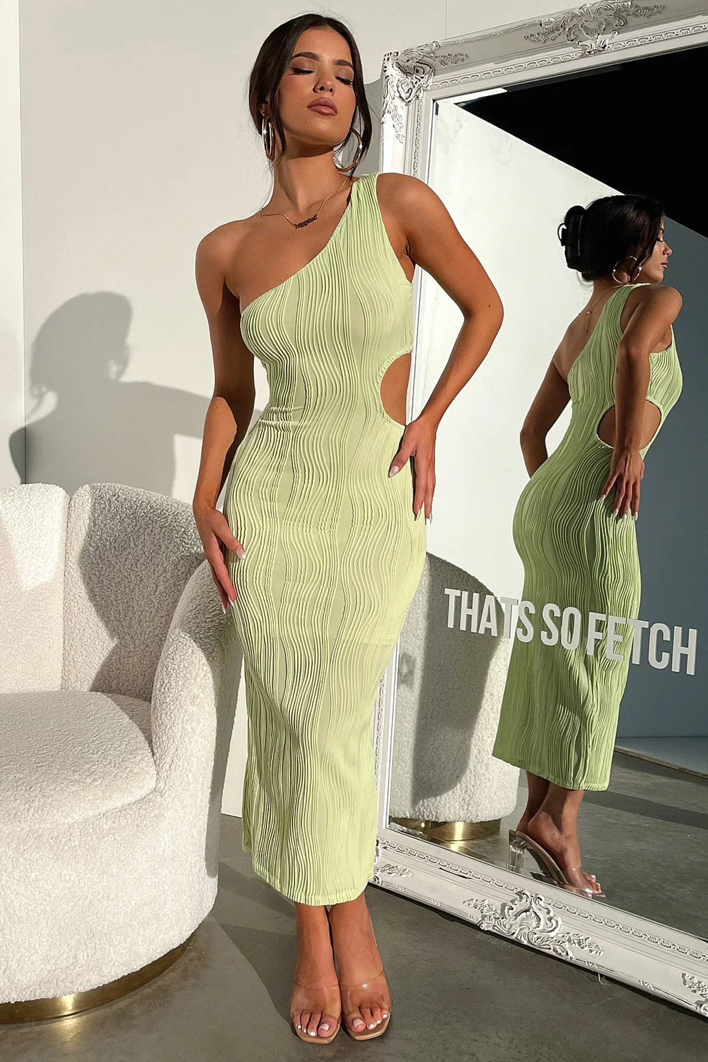 Trami One Shoulder Midi Dress - Green