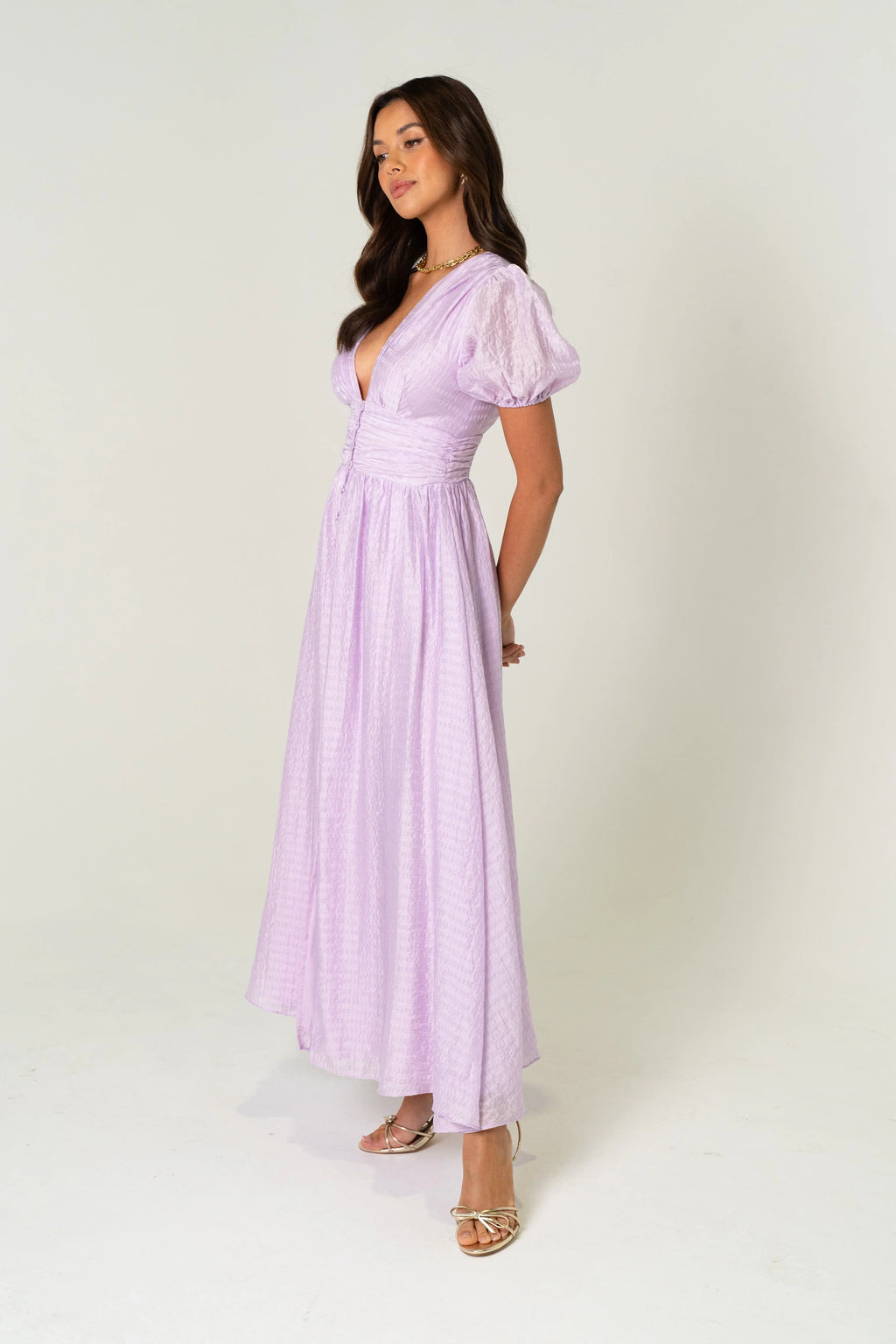Alissa Puff Sleeve Button Down Midi Dress