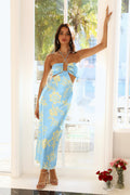 RUNAWAY Orchid Midi Slip Dress Sky Blue