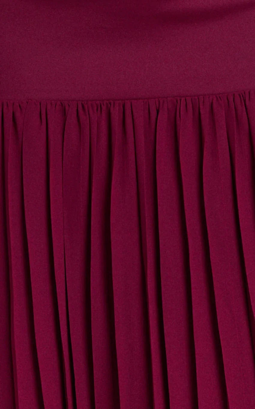 Rowan Two Piece Top and Skirt Set - Square Neck Crop Top and High Waist Pleated Maxi Skirt Set in Wine