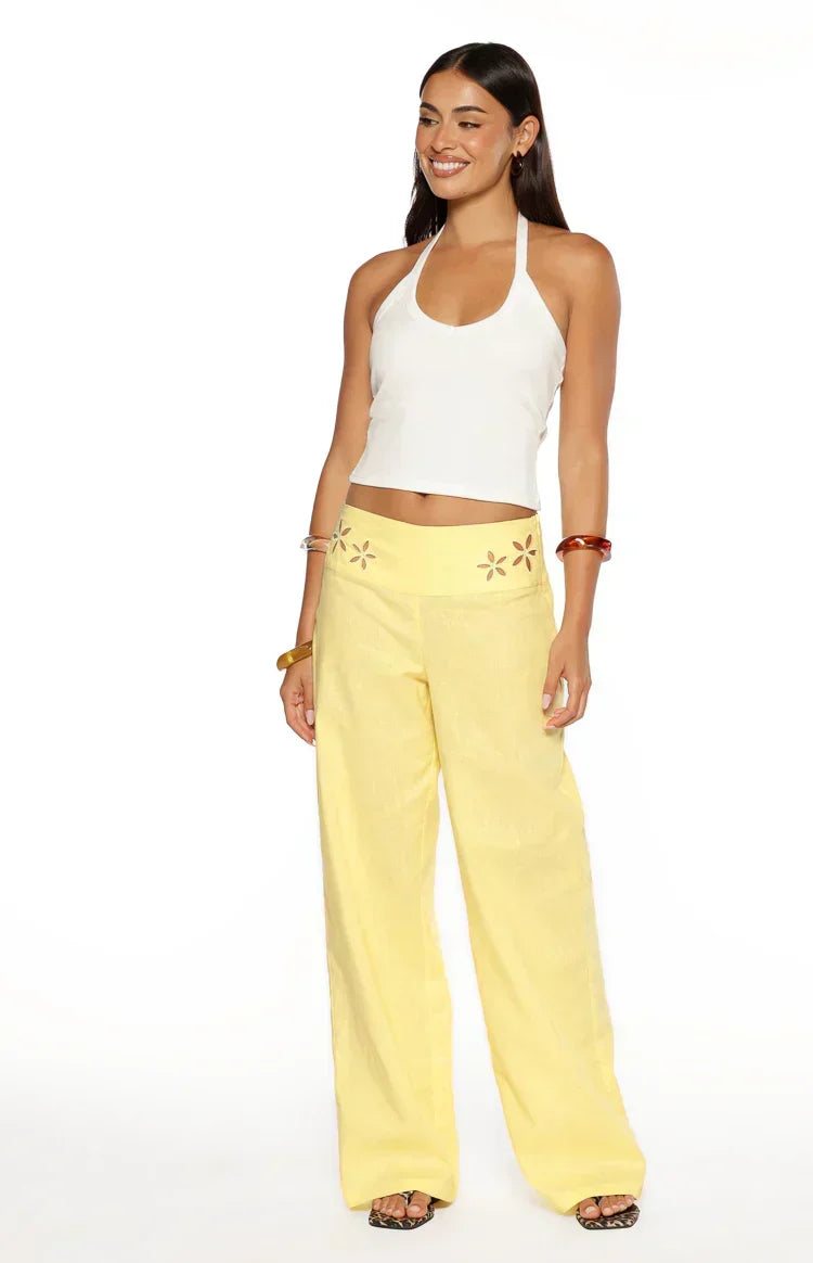 Alamara Yellow Floral Detail Wide Leg Pants Pre Order