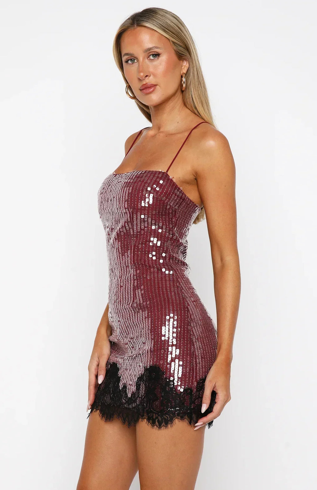 Taking It Easy Sequin Mini Dress Wine