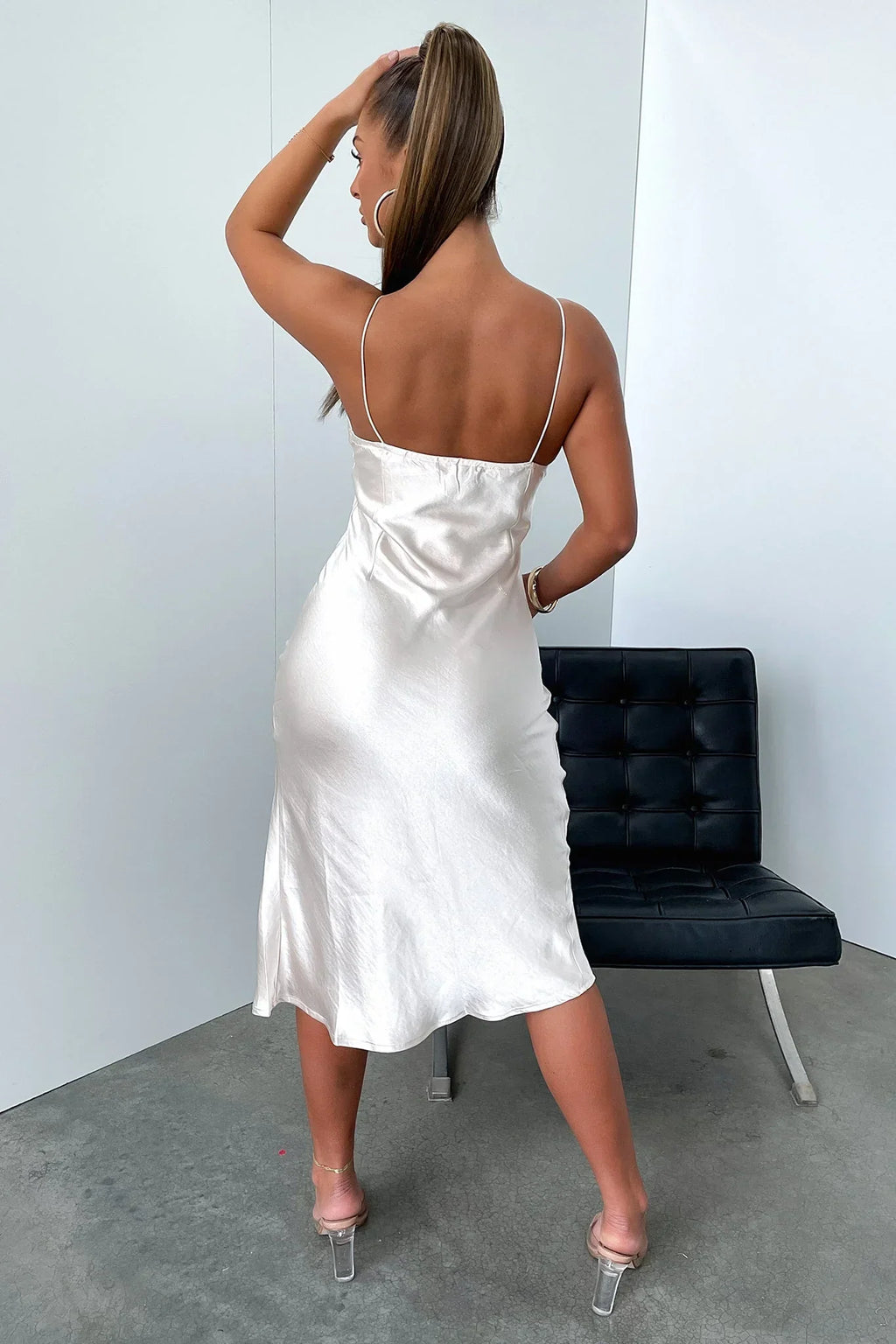 Jennifer Satin Midi Dress - Champagne