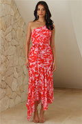 Palm Trees Around One Shoulder Maxi Dress Pink