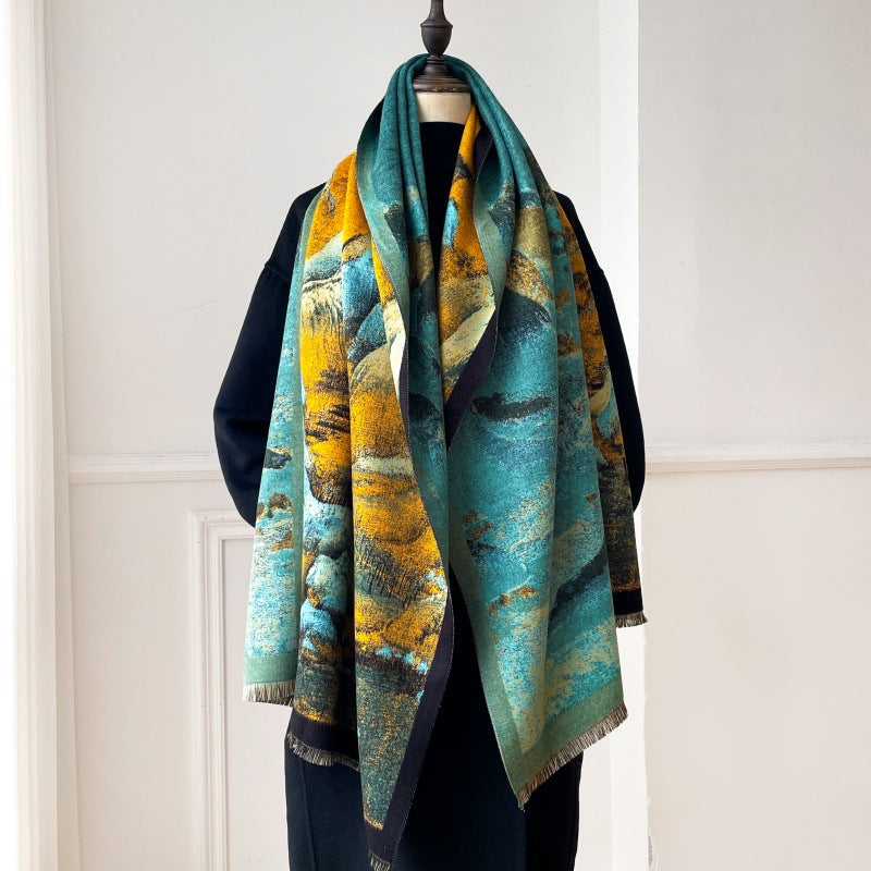 A Panorama Of Rivers And Mountains Warm All-matching Shawl Fashion Antique Scarf