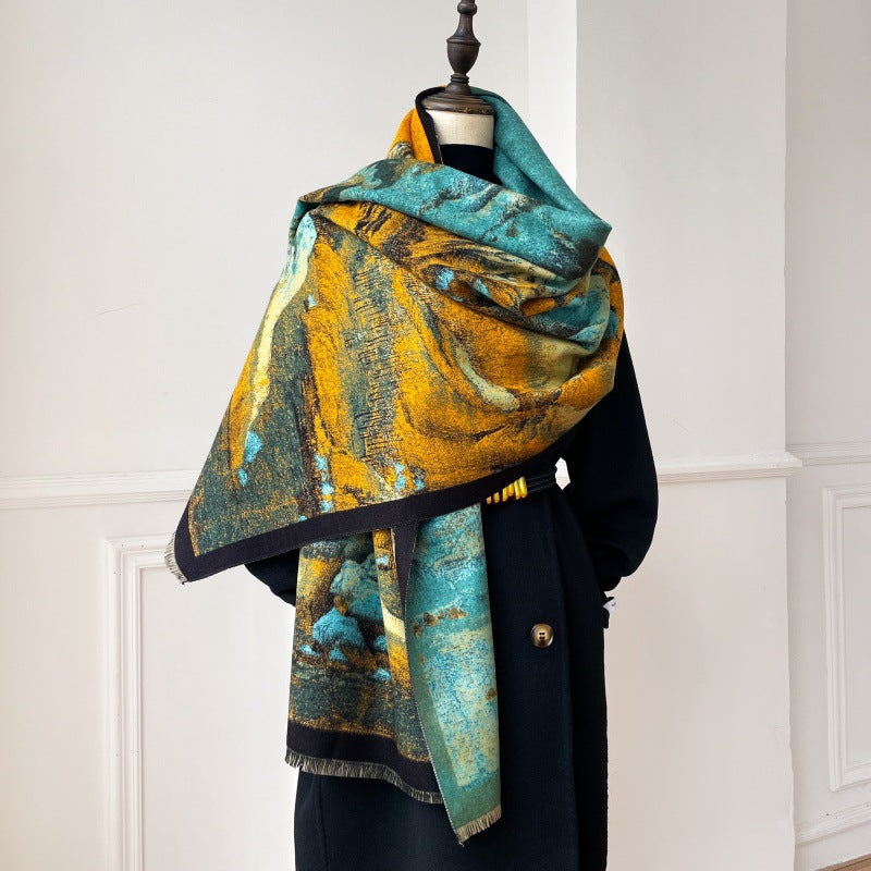 A Panorama Of Rivers And Mountains Warm All-matching Shawl Fashion Antique Scarf
