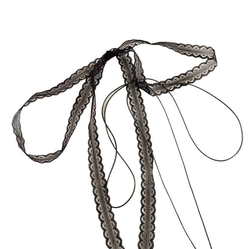 Springsummer Layered White Lace Bow Belt With Ribbons Hairband