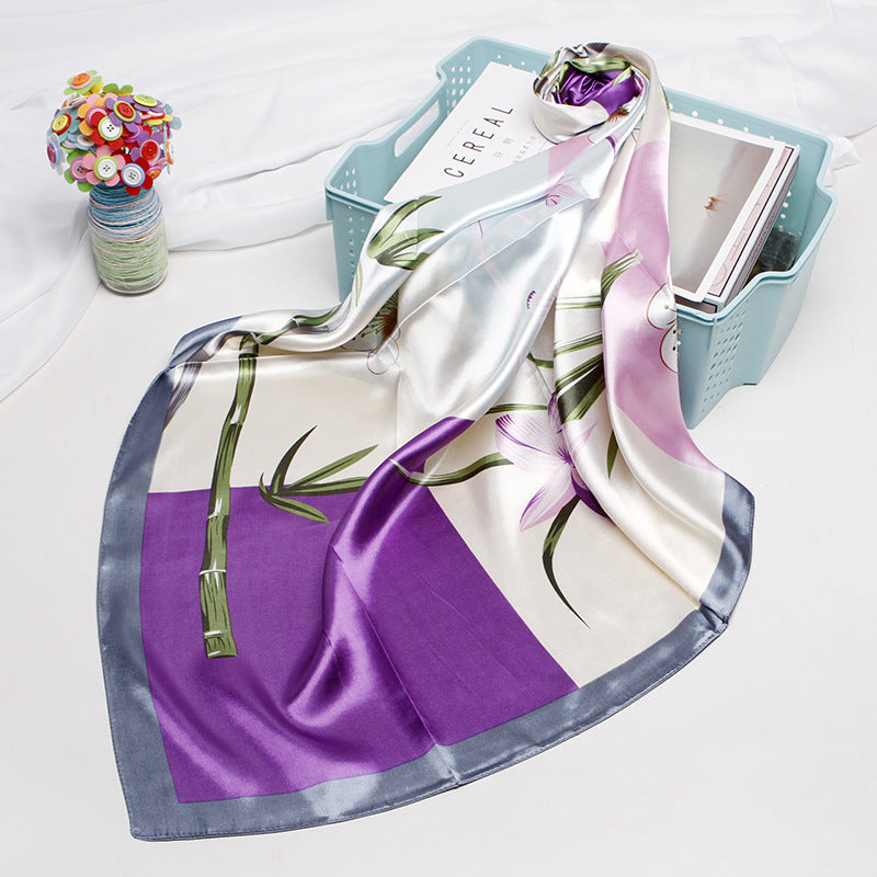 90cm Silk Vintage Bamboo Print Shawl Thin Scarf