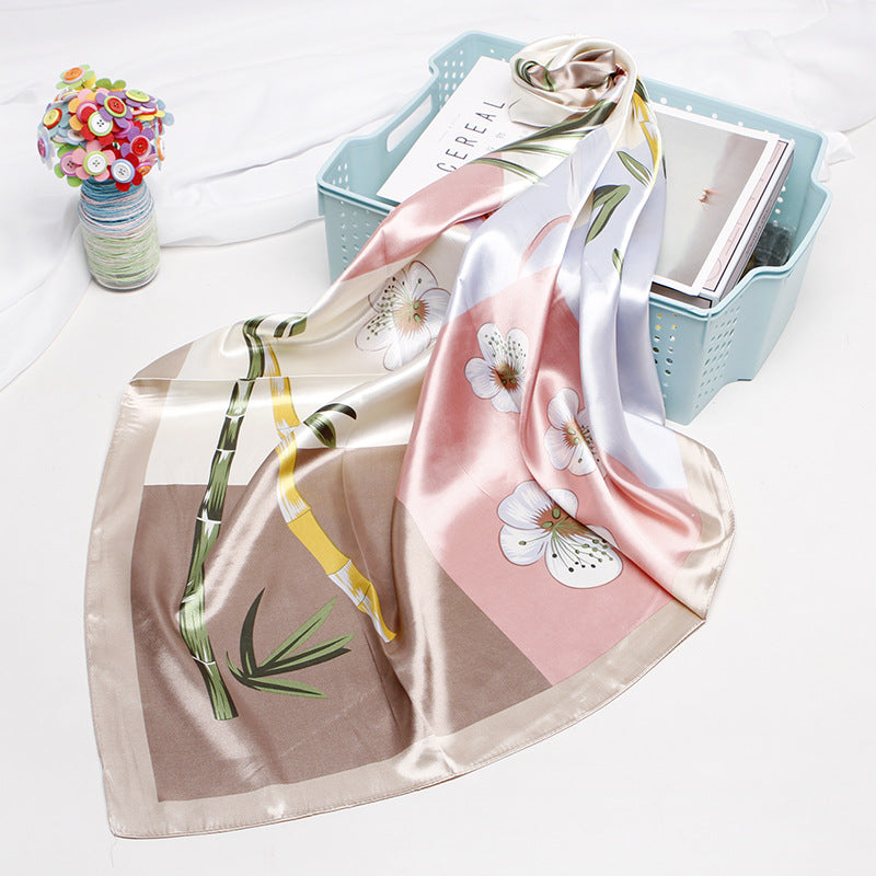 90cm Silk Vintage Bamboo Print Shawl Thin Scarf