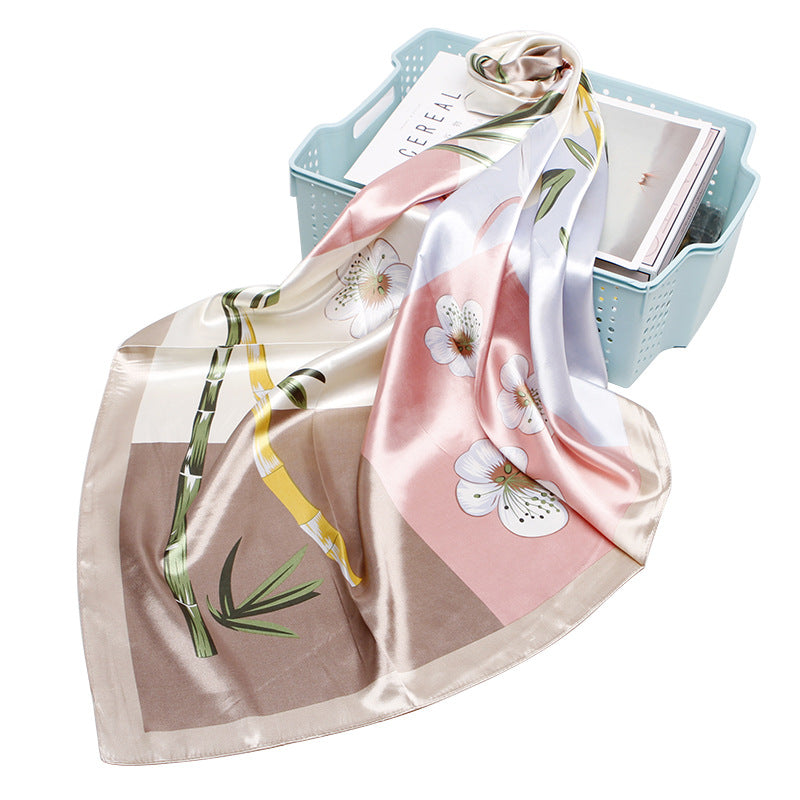 90cm Silk Vintage Bamboo Print Shawl Thin Scarf