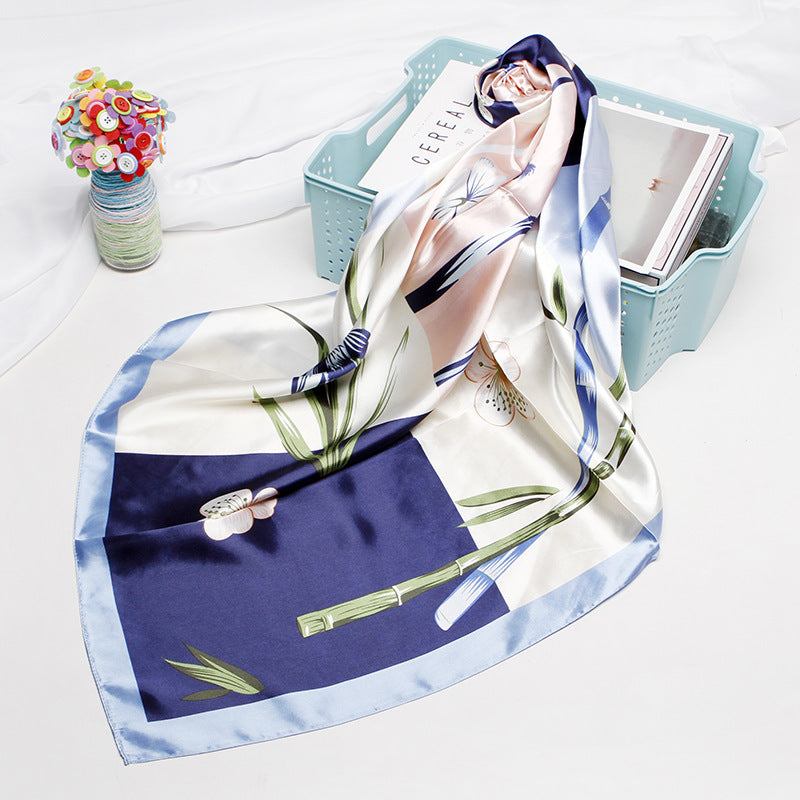 90cm Silk Vintage Bamboo Print Shawl Thin Scarf