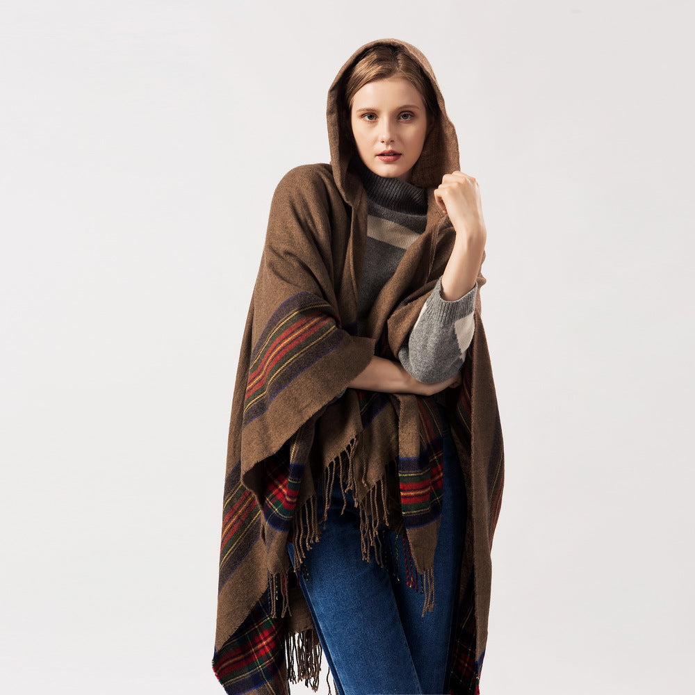 Tassel Fashion Jacquard Hooded Cape