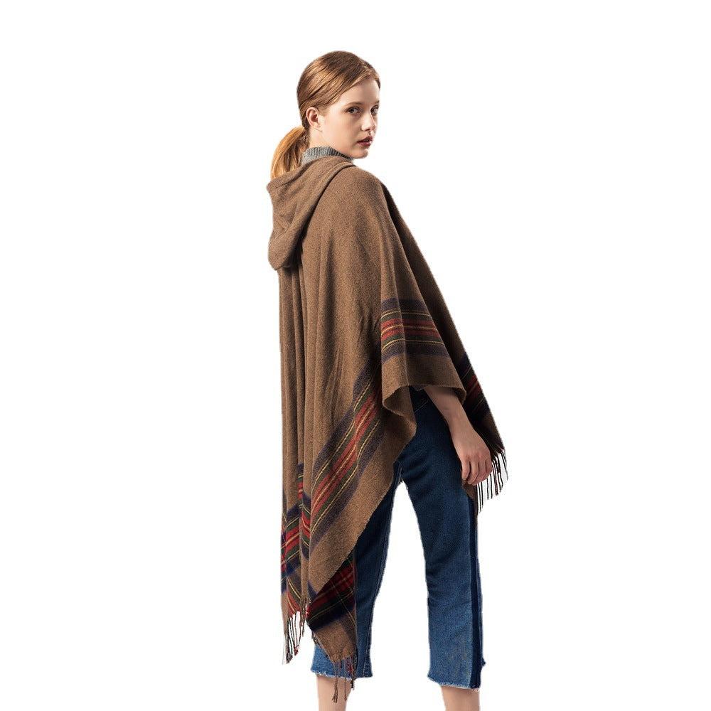 Tassel Fashion Jacquard Hooded Cape