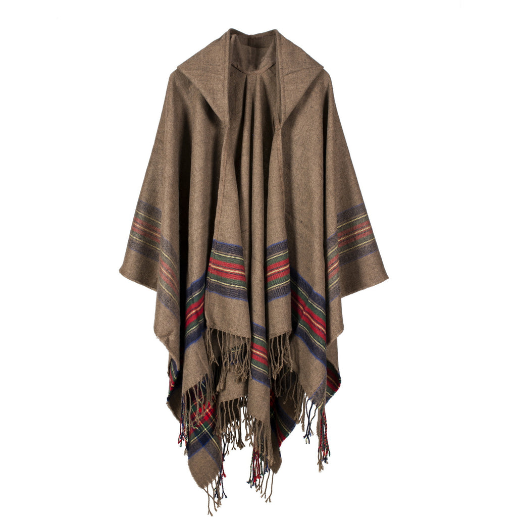 Tassel Fashion Jacquard Hooded Cape