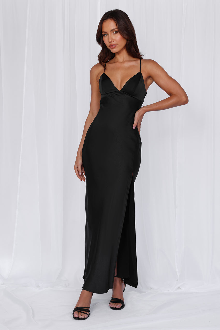 The Sophia Satin Maxi Dress Black