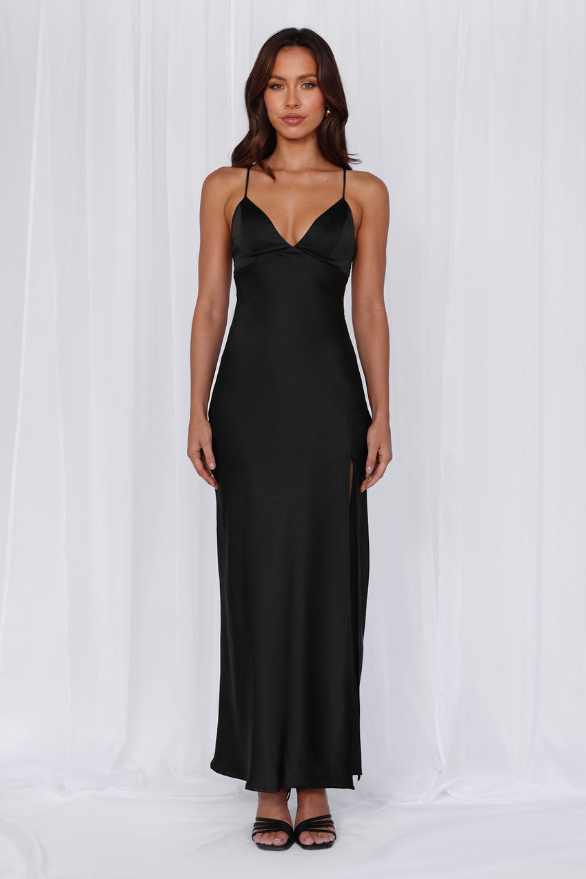 The Sophia Satin Maxi Dress Black