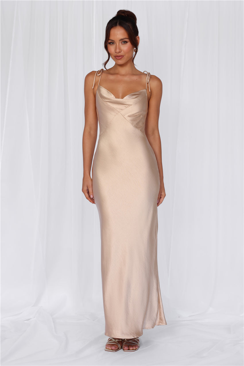 The Penelope Cowl Satin Maxi Dress Champagne