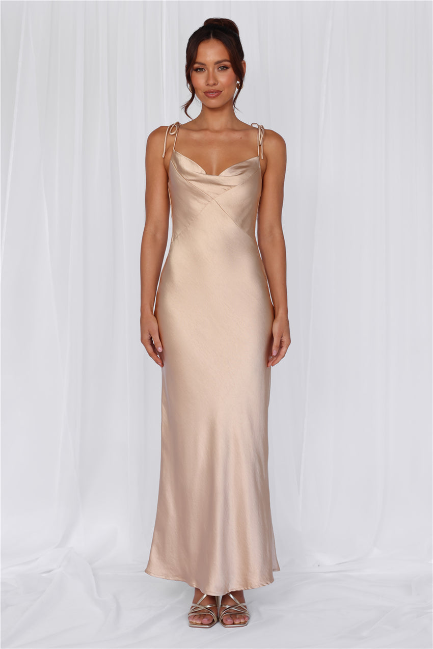 The Penelope Cowl Satin Maxi Dress Champagne