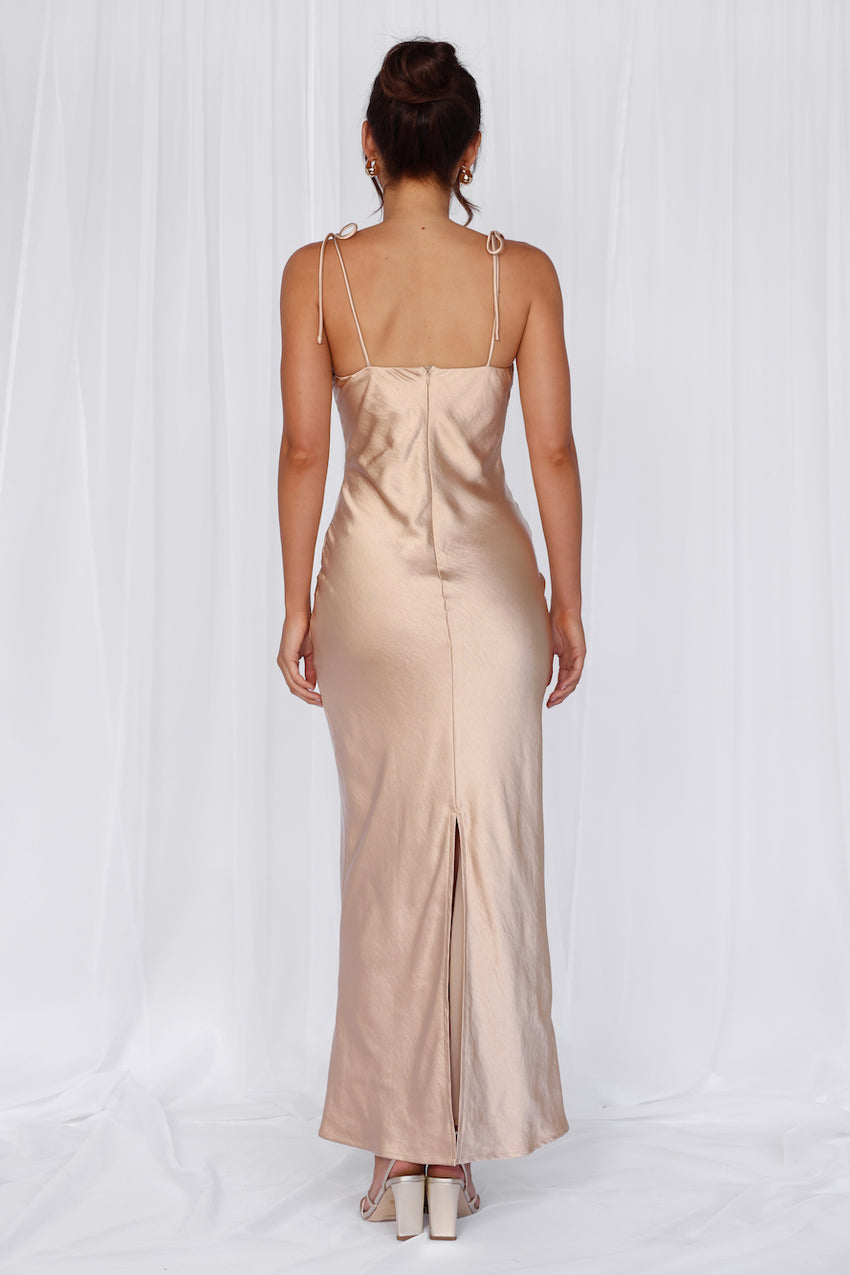 The Penelope Cowl Satin Maxi Dress Champagne
