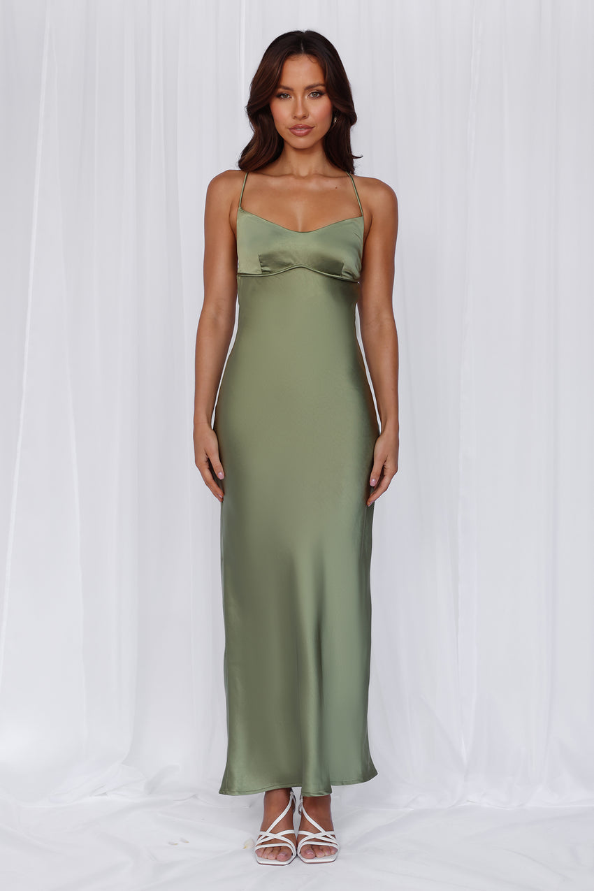 The Samara Satin Maxi Dress Olive