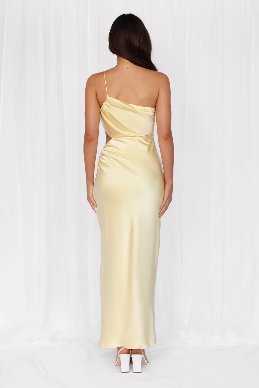 The Opal One Shoulder Satin Maxi Dress Yellow