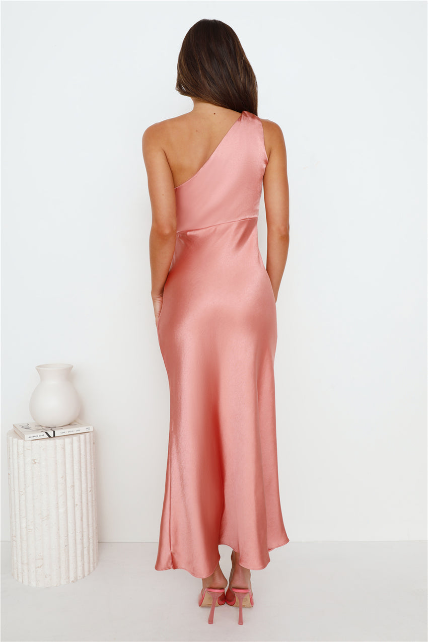 Ready On Time One Shoulder Midi Dress Rose