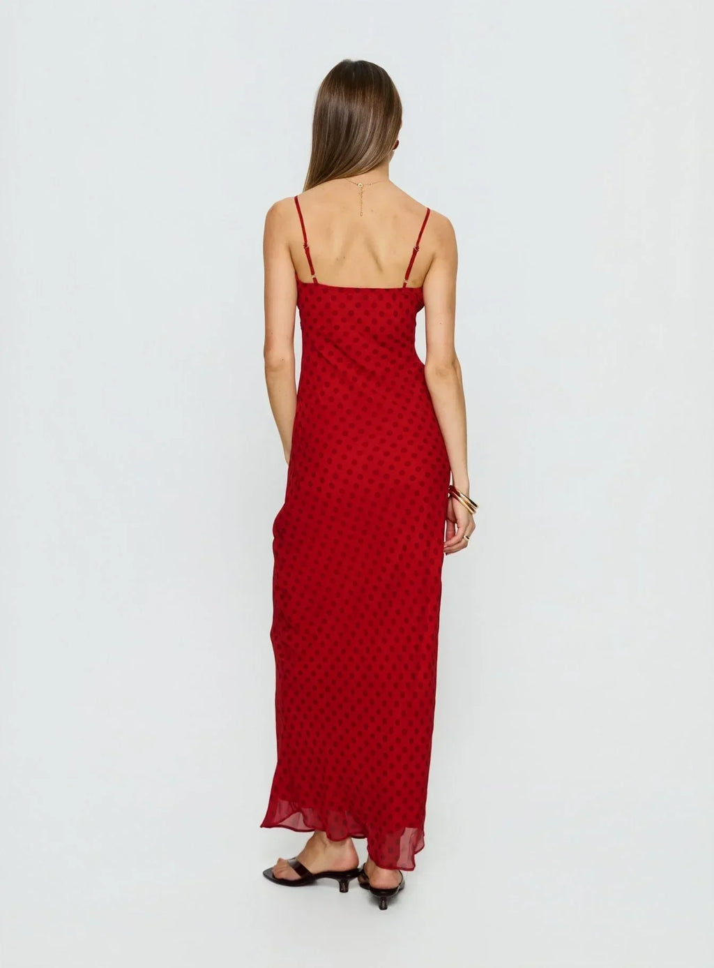 Adasia Lace V Neck Maxi Dress Red Polka Dot