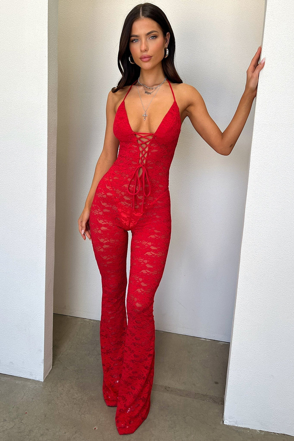 Alfonzo Lace Jumpsuit Red
