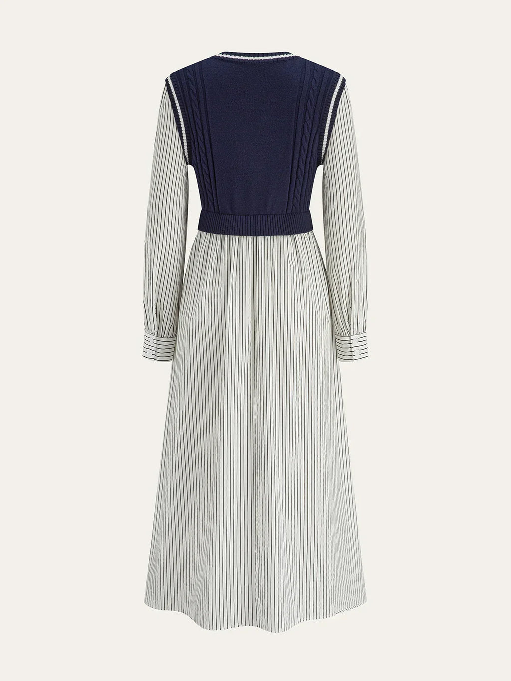 2 In 1 Cable-Knit Paneled Striped Midi Dress